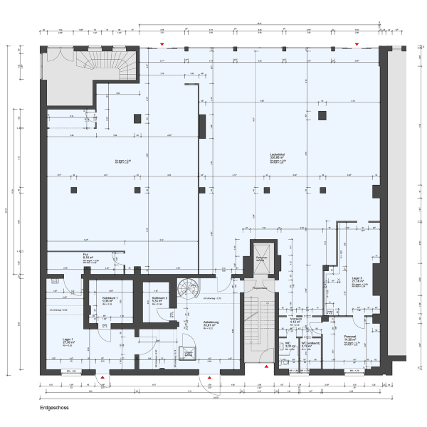 CAD-Bestandsgrundriss eines Ladenlokals in Düsseldorf